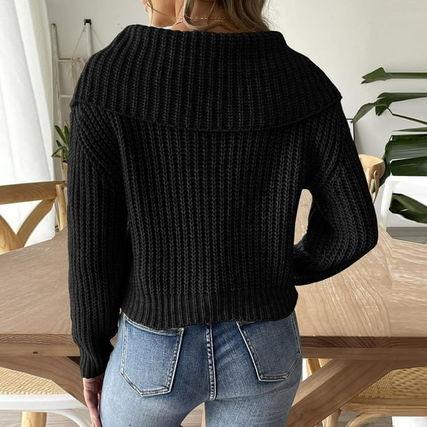 Suéter de cuello redondo para mujer, suéter liso holgado de