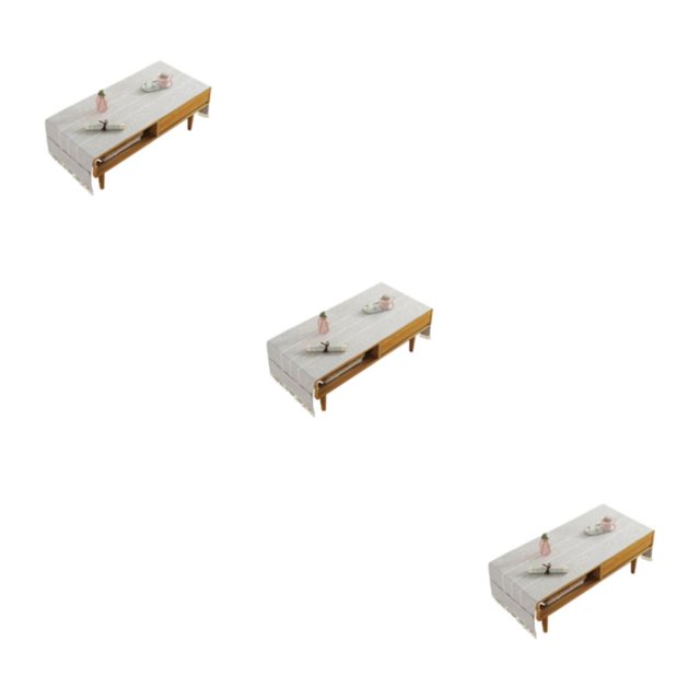stanreset 1/2/3/5 Cotton Linen Tablecloth with Side Storage Pocket Rectangular TV Cabinet Mat Tea Desktop Fringe Waterproof Table Cloth for 60*160cm,Beige coffee 3PCS