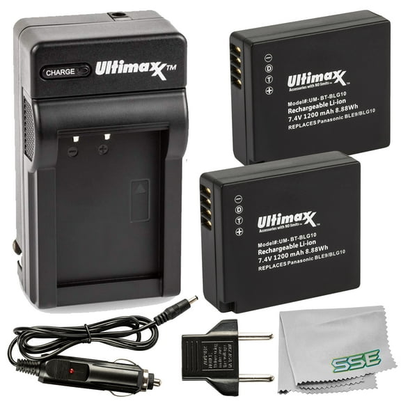Ultimaxx Rapid Travel Charger & 2x Extended Life Replacement BLG10 Batteries (1200mAh)
