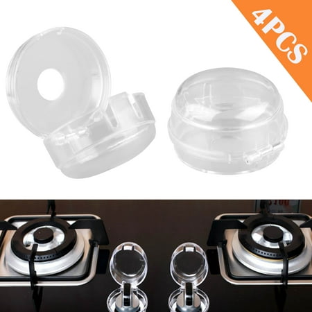 Clear Stove Knob Covers (4 Pack) Child Safety Guards, Large Universal Design - Baby Proof, Gas Cooker Protection Lock, Heat-resistant and