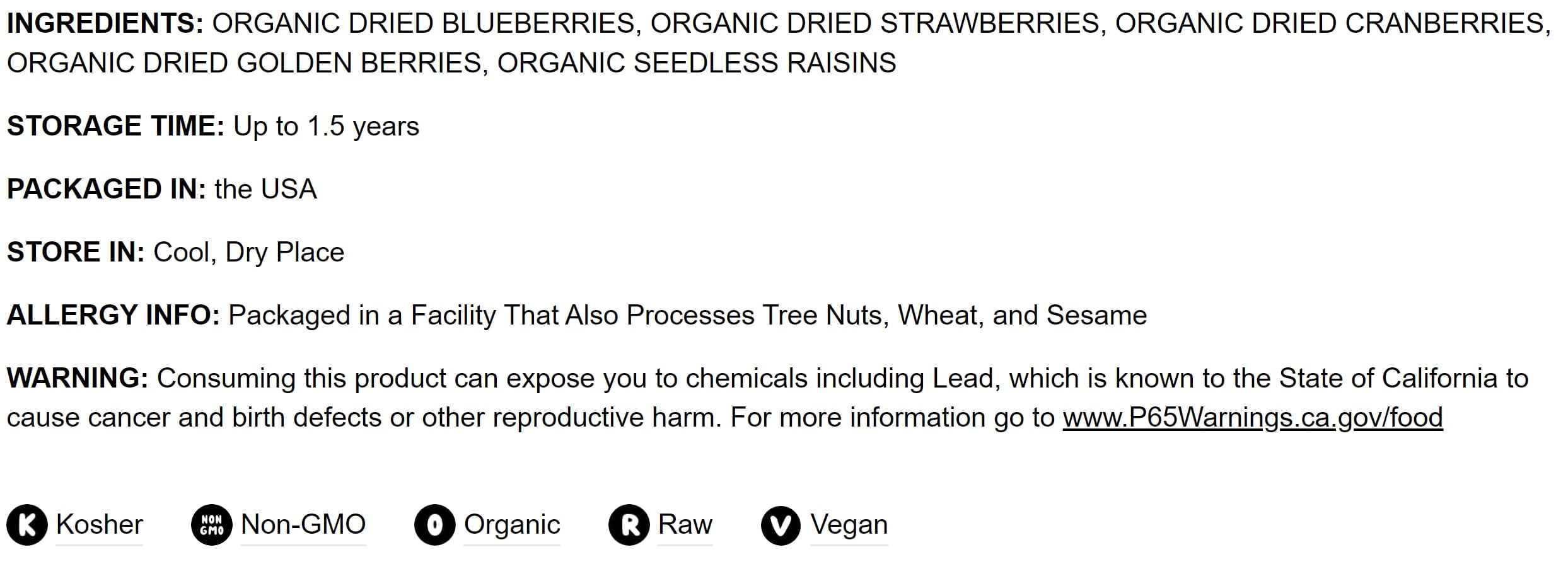 Organic Dried Berries in a Gift Box — A Variety Pack of Blueberries, Strawberries, Cranberries, Goldenberries, and Raisins - by Food to Live