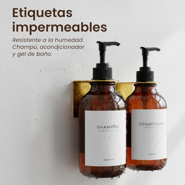 Juego de 2 dispensadores de champú y acondicionador para pared – botellas de plástico ámbar de 500 ml con bomba dorada, perfectos para ducha, baño y jabón líquido