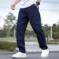thumbnail image 2 of Men's Cargo Work Pants Durable Ripstop Twill Woven Cargo Pants Contrast Stitch Multi Pocket Loose Straight Leg Work Trousers Casual Outdoor Tactical Pants For Walking Skateboarding, 2 of 4
