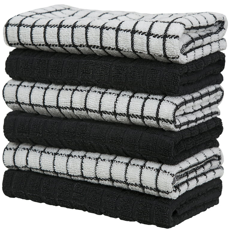 ALL CLAD KITCHEN TOWELS (2) WHITE BLACK WINDOWPANE OVERSIZED COTTON 17 X 30  NWT