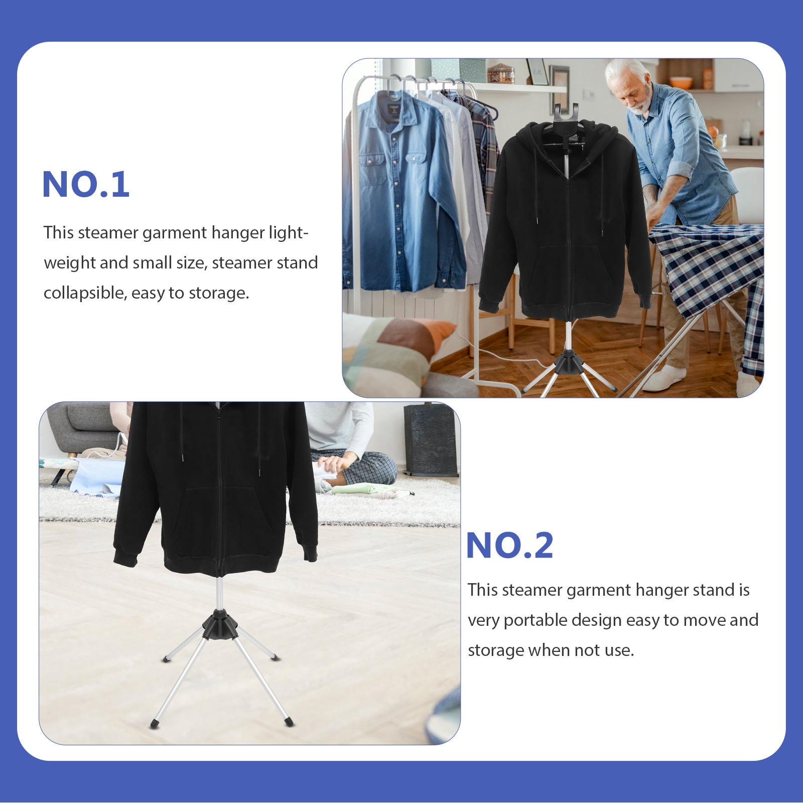 Mobutofu 1Set Foldable Portable Clothing Rack Stand with Adjustable Telescopic Rod for Steaming Garments