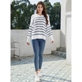 thumbnail image 5 of Scacto Women Sweaters Fall Batwing Long Sleeve Side Slit Knit Tops Crew Neck Striped Oversized Sweater Pullover Tops, 5 of 6