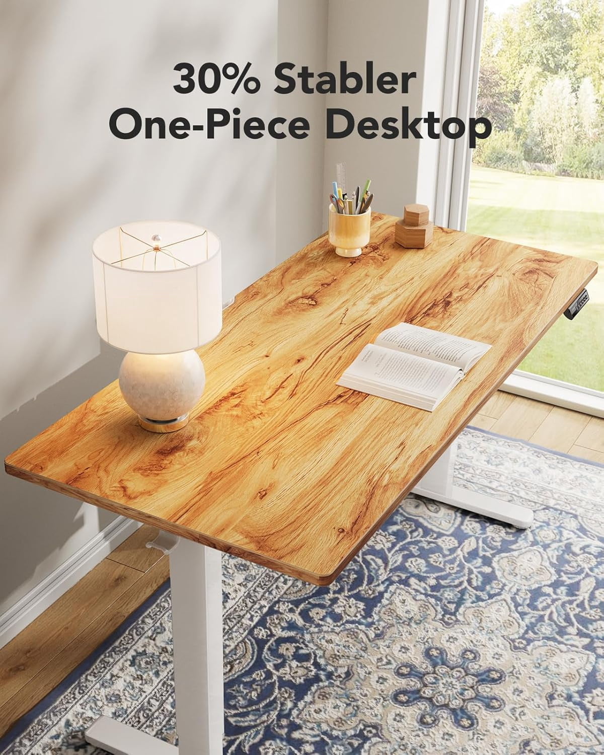 Kyspho 60" x 24" One Piece Electric Standing Desk, Height Adjustable Computer Desk with 4 Height Memory Settings, Sit Stand up Desk for Home Office, Light Brown