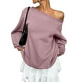 thumbnail image 2 of Diufon Womens Fleece Lined Sweatshirt Off Shoulder Long Sleeve Pullover Top Casual Oversized Basic Clothes, 2 of 9