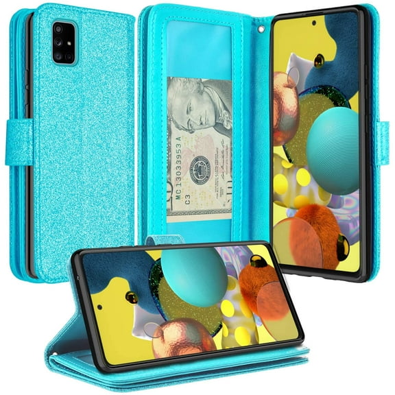 Samsung Galaxy A51 5G Case, Wrist Strap Leather Wallet Case [Kickstand] with ID & Card Slots - Teal