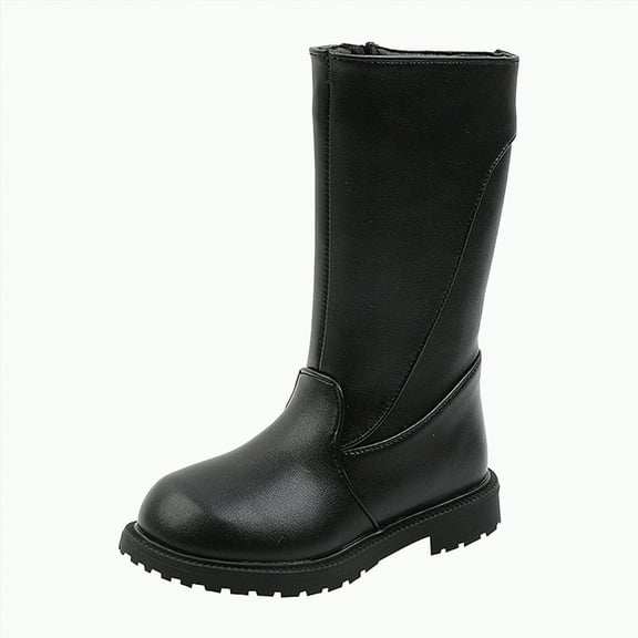 TOWED22 Girl's Fashion Waterproof Side Zipper Low Heel Knee High Riding Boots Girls Winter Boots For Toddler Little Kids Big Kids(Black,1.5)
