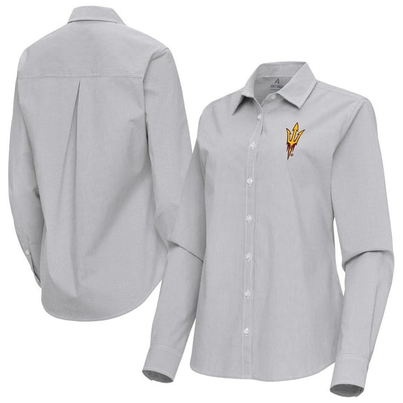 Women's Antigua Gray Arizona State Sun Devils Porter Woven Tri-Blend Long Sleeve Button-Up Shirt