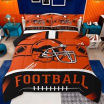 jejeloiu Rugby Sport City Full Size Comforter Sets,Orange Football Helmet Bedding Sets For Boys Teens Reversible 3-Piece