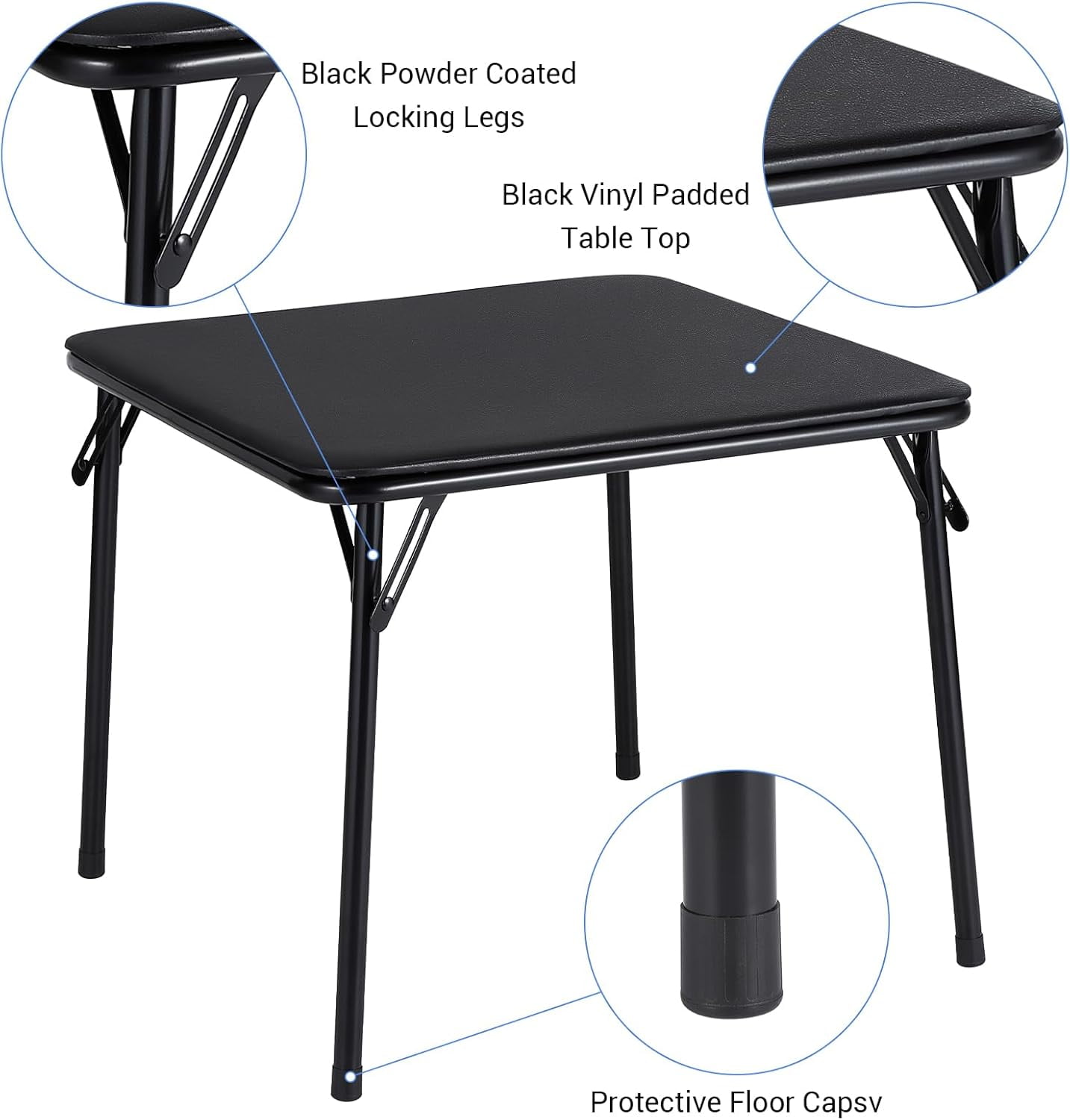 Twister.CK Kids Folding Card Table and Chair Set of 5, Upholstered Foldable Table and Chair Set, Portable Metal Frame Activity Table and Chairs Set for Eating, Reading, Playing, Black