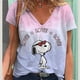 thumbnail image 3 of Camisetas de moda para mujer, lindas camisetas con estampado de Snoopy para niña, ropa informal holgada de verano de estilo Harajuku, camisetas de manga corta con cuello en V estilo Kawaii, 3 of 5