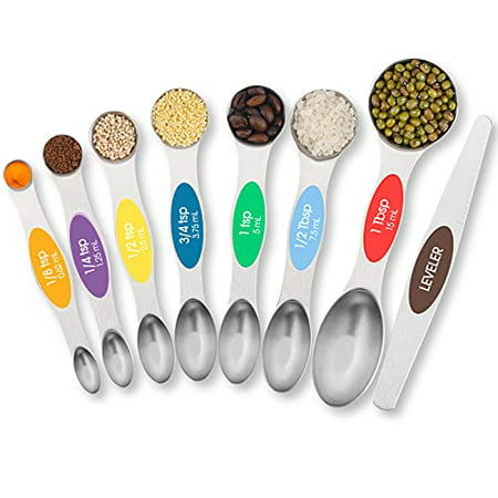 

TEMEISI Magnetic Measuring Spoons Set Dual Sided Stainless Steel Measuring Spoons Fits in Spice Jars Stackable Teaspoon for Measuring Dry and Liquid Ingredients - Set of 8.