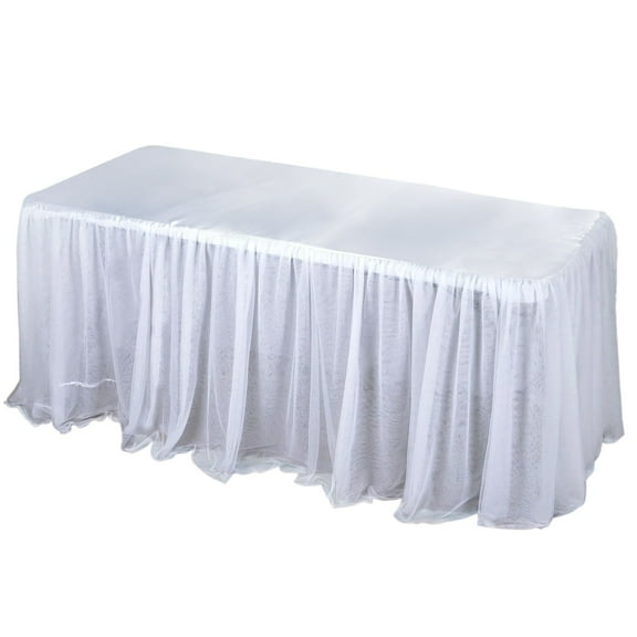 Efavormart 6FT White 3 Layer Tulle Tutu Tablecloths Satin Pleated Top Table Skirt Style Cover For Wedding Party Event