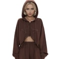 thumbnail image 1 of Gibobby Sudaderas para mujer con cierre, Sudadera de Entrenamiento para Mujer, con capucha, ligera, elástica, activa(Marrón,G), 1 of 5