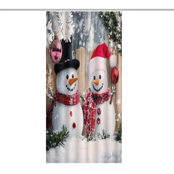 RKSupls Waterproof Shower Curtain, Snowmen Fence Christmas Ornaments Polyester Shower Curtain with Hooks for Chic Elegant Home Bathtub Bathroom Decor Washable