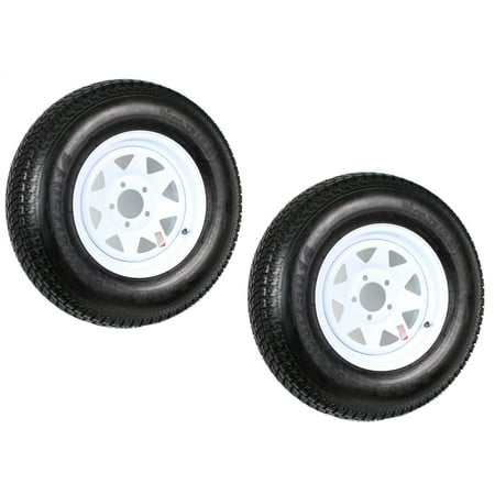 Two Trailer Tires Rims ST205/75D14 2057514 F78-14 14 in. LRC 5 Lug White (Best Fifth Wheel Trailer Tires)