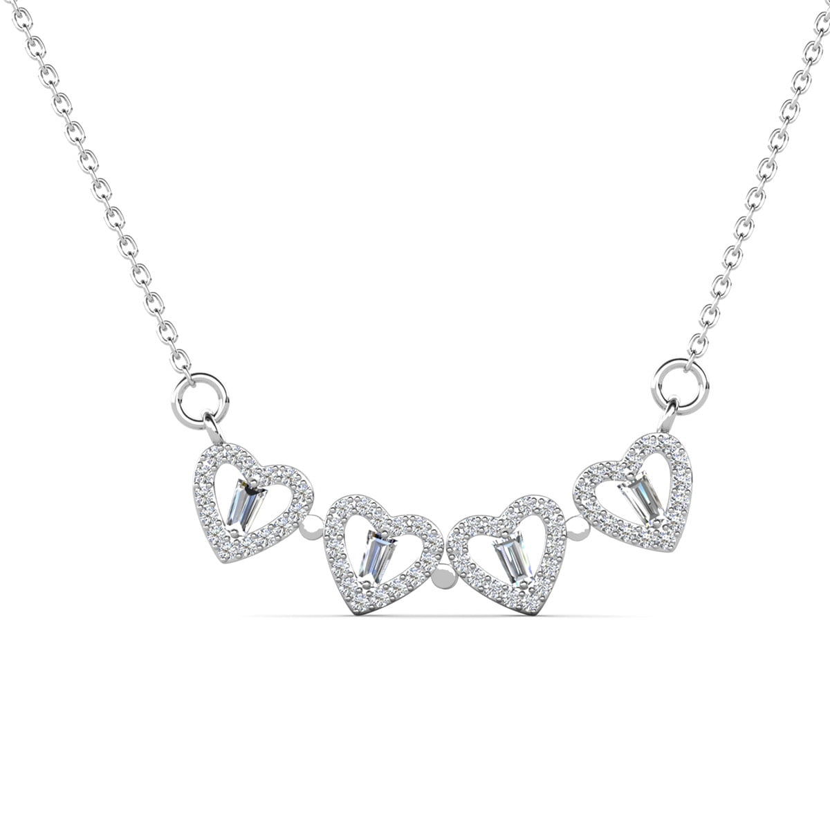 Cate & Chloe Posie 18k White Gold Plated Heart Clover Necklace with Swarovski Crystals for Women