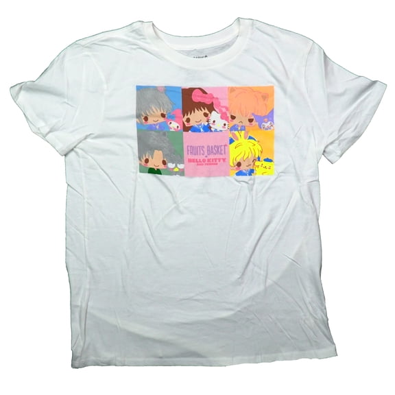 Fruits Basket Hello Kitty & Friends Mens T-Shirt - 5 Chibi Characters Name (X-Large)