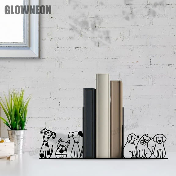 GLOWNEON Dogs Metal Bookend, Decorative Book Holder for Office or Shelves, Gift for Dog Lovers