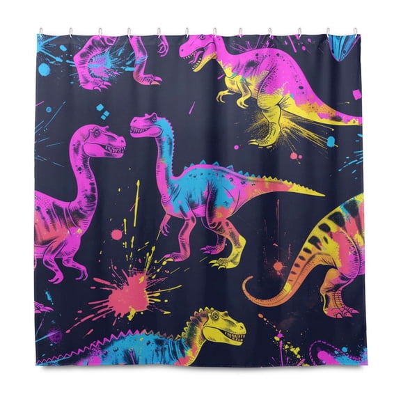 Dailycode Shower Curtain Liners 72x72in Water Resistant Machine Washable Rustproof Grommets Fabric Bath Curtain, Neon Funny Dinosaurs