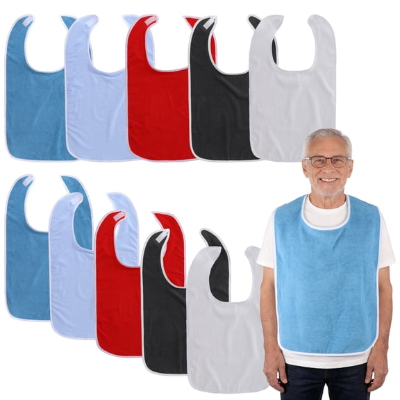 10 Pcs Quality Adult Bibs for Comfortable Eating, 29.5 in Long Washable Clothing Protector, Soft Lightweight Bib for Elderly, Seniors & Disabled, Multicolor