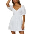 thumbnail image 4 of hirigin Women Dress, Short Sleeve V Neck Solid Color Buttons Casual Party Club Street Spring Short Dress, White, 4 of 8