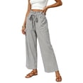 thumbnail image 2 of Karymi Athletic Shorts for Women Vertical Striped Long Wide Leg Pants, Ruffled Elastic Drawstring High Waist Trousers with Casual Patch Pocket Women's Clothing, 2 of 5