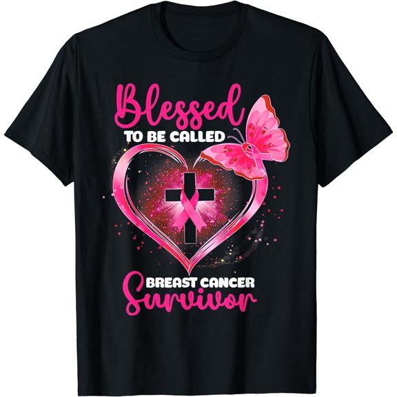 Blessed To Be Called Breast Cancer Survivor Pink Butterfly T-Shirt Black Medium