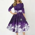 thumbnail image 4 of Christmas Dress for Women Retro Christmas Snowflake Print Long Round Neck Half Sleeve Made of Polyester and Spandex with Soft and Flowy Feature, 4 of 6