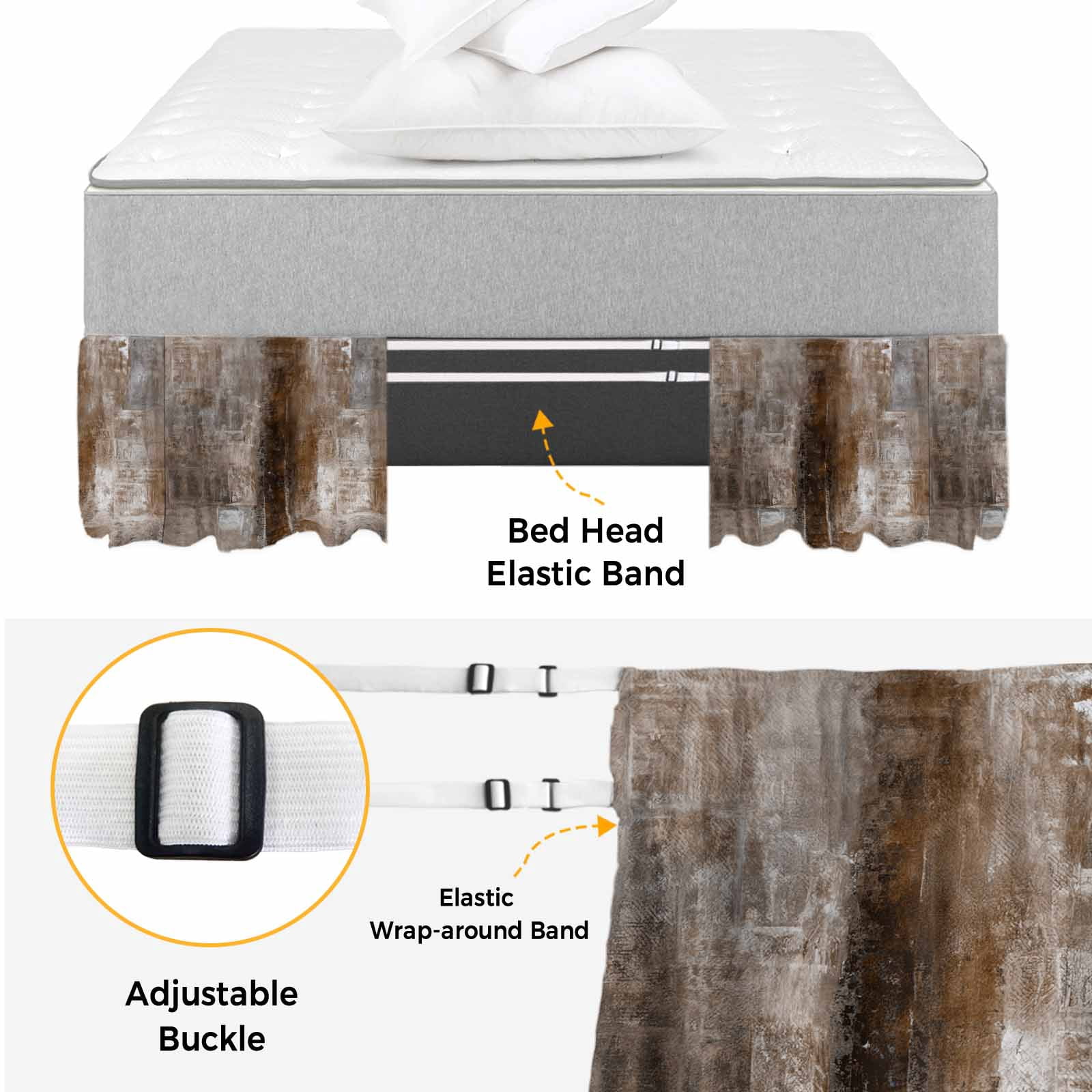 Brown Bed Skirt Queen Size 16 Inch Drop, Adjustable & Elastic Wrap Around Bed Skirts Pleated Dust Ruffles For Twin Full Queen Cal King Base Beds, Retro Oil Painting Modern Abstract Art Aesthetics