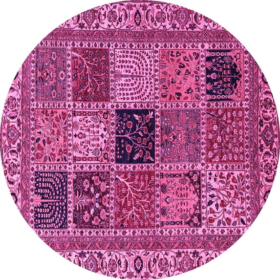 Ahgly Company Indoor Round Abstract Pink Modern Area Rugs, 8' Round