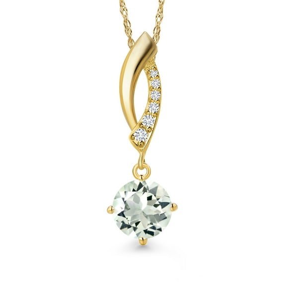 Gem Stone King 0.83 Ct Green Prasiolite G/H Lab Grown Diamond 14K Yellow Gold Pendant with Chain