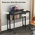 thumbnail image 5 of KWUXIN Small Folding Desk, Rolling Computer Desk Foldable with Storage Bag and Shelf, 31.5" Portable Writing Table on Wheels for Small Spaces, Home Office, Study, Easy Assembly,Black, 5 of 11