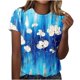 thumbnail image 1 of ICHUANYI Clearance Women's Short Sleeve Round Neck Printed Loose Tops Blouse T-shirt(Blue, XL) ICHUANYI WER2023080906228, 1 of 4