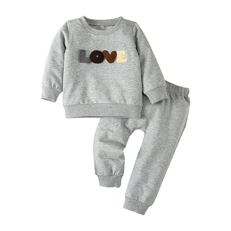 

Generic 2024 Fall Winter New Baby Girls Boy Long Sleeved Pullover Sweatshirt Letter Print Set Kids Valentine s Day Outfit Clothes Gifts for Halloween Thanksgiving Day Christmas （2-3 Years Gray）