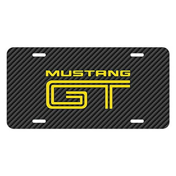 Ford Mustang GT in Yellow Black Carbon Fiber Look Graphic Special Aluminum Metal License Plate
