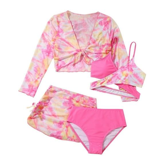 GYRATEDREAM Girl's 4 Piece Cute Spaghetti Strap Triangle Bikini Set Bathing Suits with with Beach Cover Up