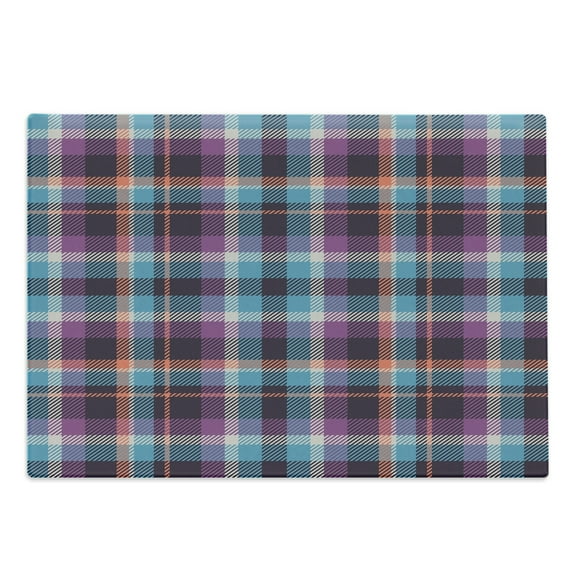 Checkered Cutting Board, Celtic Tartan Irish Culture Scotland Country Antique Tradition Tile, Decorative Tempered Glass Cutting and Serving Board, Large Size, Violet Pale Blue Salmon, by Ambesonne