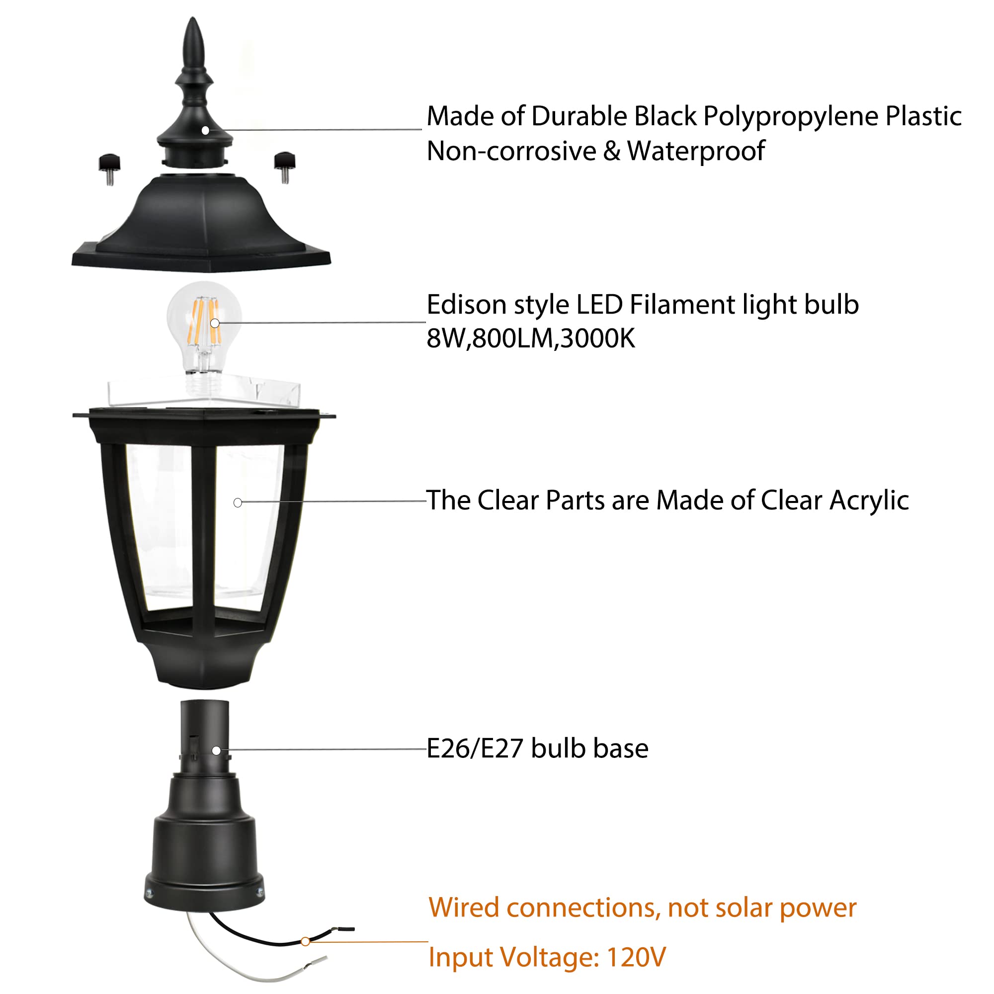 FUDESY Outdoor Post Lights, Electric Exterior Lamp Post Light Fixture with Pier  Mount Base, LED Bulb Included, Anti Corrosion Black Plastic Materials,  2-Pack Pole Lanterns for Garden, Patio, Pathway Walmart Canada