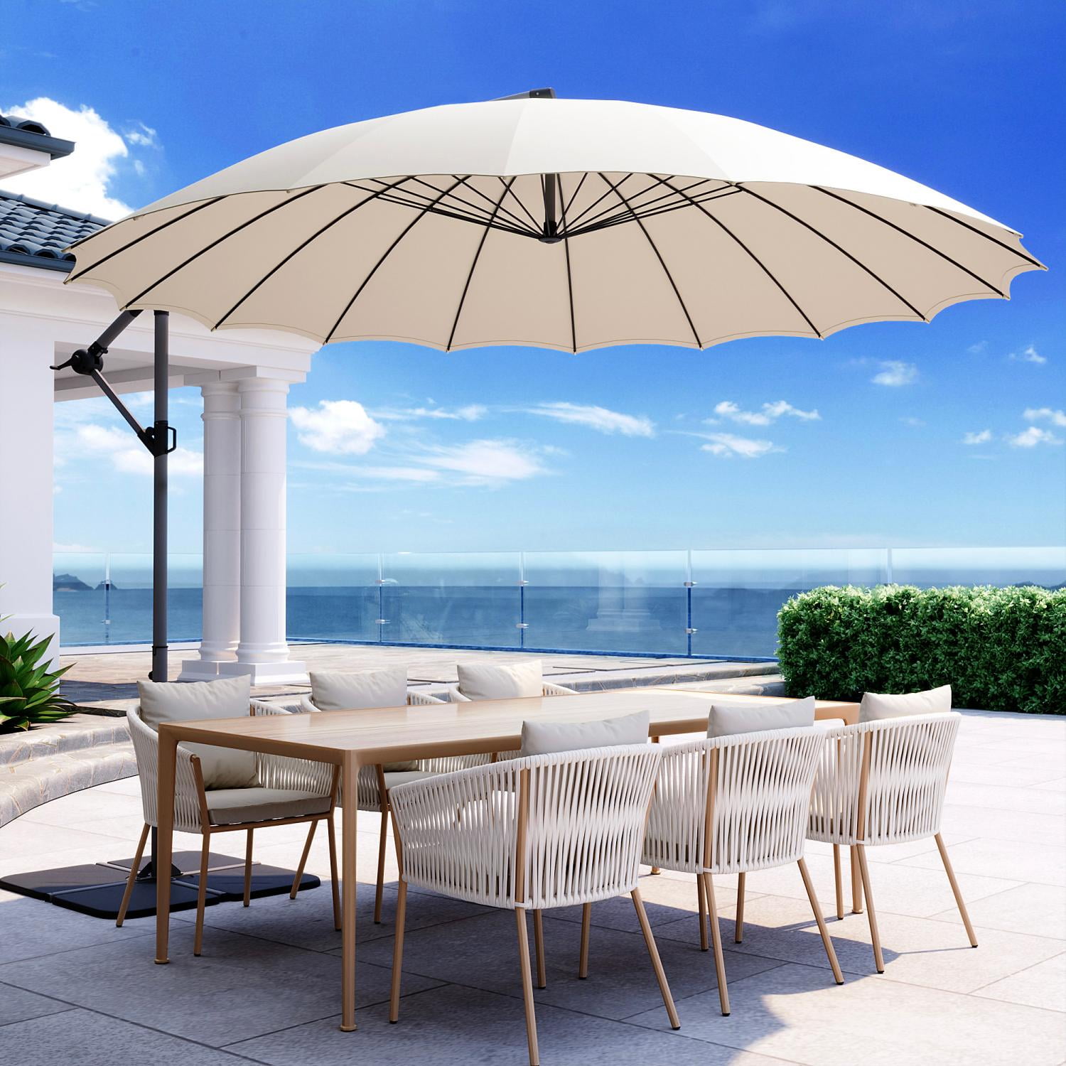 COSIEST 10ft Outdoor Patio Umbrella with 360° Rotation,Beige Adjustable Cantilever Umbrella UV & Waterproof Canopy For Backyard, Poolside,Lawn,Garden