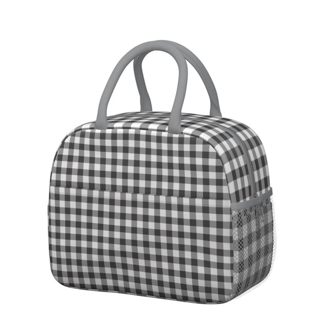 Checkered Pattern Lunch Tote – Retro Plaid Design, Portable Insulated Cooler Bag for Office and Picnic