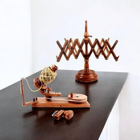 Wooden Yarn Winder & Tabletop Swift Combo, Jumbo Yarn Winder and Swift, Available in Antique Brown Wood, Beechwood and Multiwood, Combo Pack (Combo Antique Brown Wood)