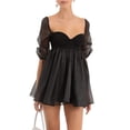 thumbnail image 2 of Women Tulle Princess Mini A-line Dress Puff Sleeve Off Shoulder Backless Cocktail Dress Party Streetwear, 2 of 6