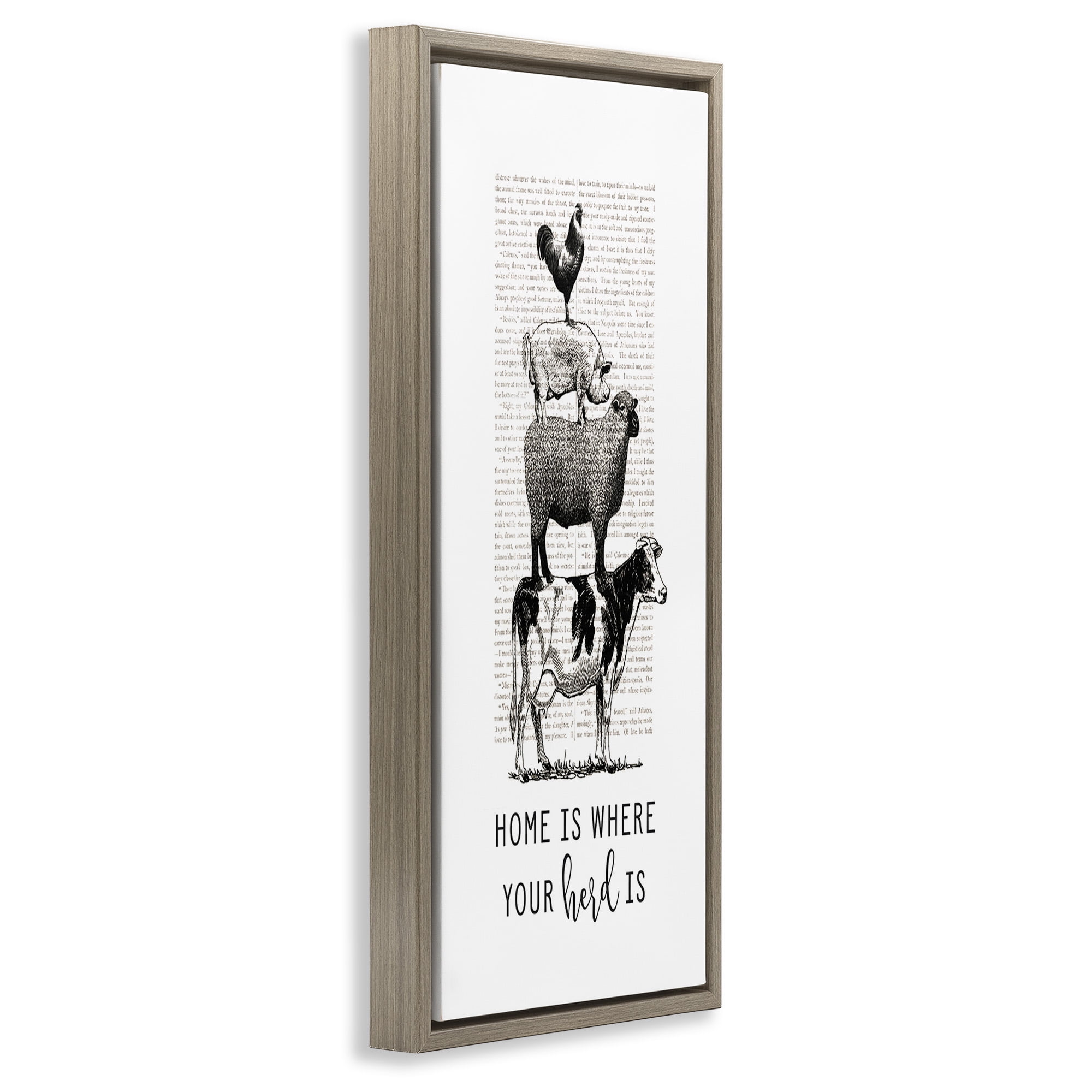 Stupell Industries Where Your Herd Family Animals Animals & Insects Painting Brown Floater Framed Canvas Art Print Wall Art, 11 x 25
