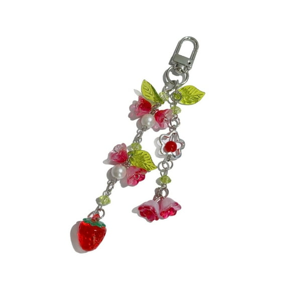 Stylish Strawberry Floral Keyring Detailed Craftsmanship Versatile Carry Decors Delicate Strawberry Pendant Keychain