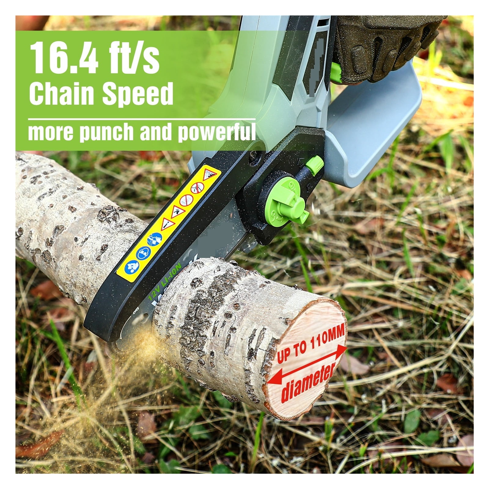 12V Electric 6 Inch Mini Chainsaw Rechargeable Cordless Pruning Saw One Hand Portable Garden Tool For Wood Cutting ,2 IN 1 Trimmer & Edger