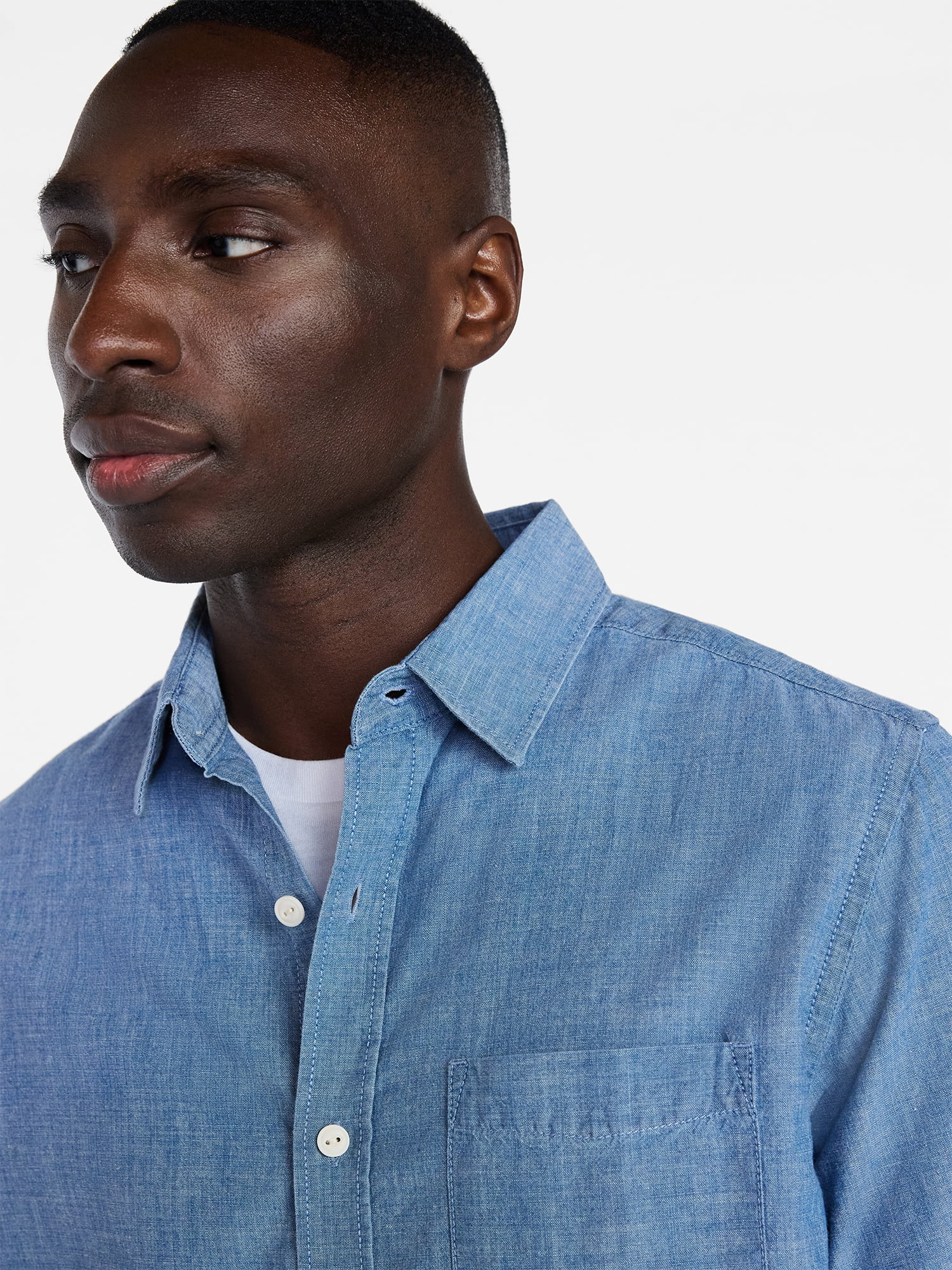 George Men's & Big Men's Modern Fit Chambray Button Up Shirt with Short Sleeves, Sizes XS-5XL